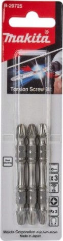 Бита для заворачивания MAKITA B-20725 двустороняя Silver Torsion PZ3, 65 мм, E-form (MZ)