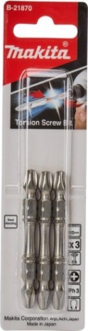 Бита для заворачивания MAKITA B-21870 двусторонняя Silver Torsion PH3, 65 мм, E-form (MZ