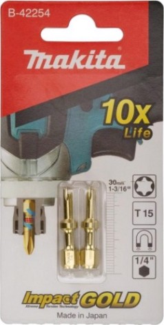 Бита для заворачивания MAKITA B-42254 Impact Gold Shorton T15, 30 мм, E-form (MZ), 2 шт.
