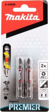Бита для заворачивания MAKITA E-03268 Impact Premier PH1, 50 мм, E-form (MZ), 2 шт.