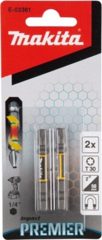 Бита для заворачивания MAKITA E-03361 Impact Premier T30, 50 мм, E-form (MZ), 2 шт.