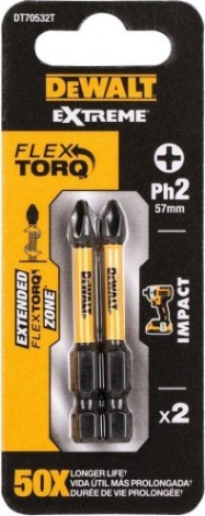 Бита для заворачивания ударная DeWALT РH2х57 мм (2шт) IMPACT TORSION DT70532T-QZ [DT70532T-QZ]