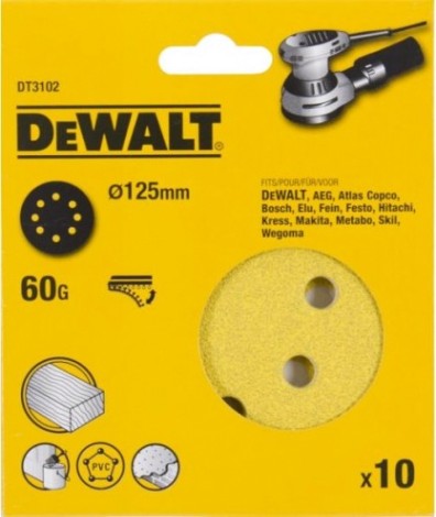 Диски на велюровой основе с отверстиями DeWALT DT3102-QZ 125 мм, 8 отв. G60 (10шт)