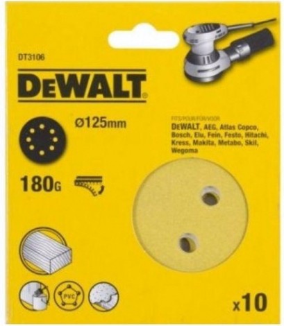 Диски на велюровой основе с отверстиями DeWALT DT3106-QZ 125 мм, 8 отв. G180 (10шт)