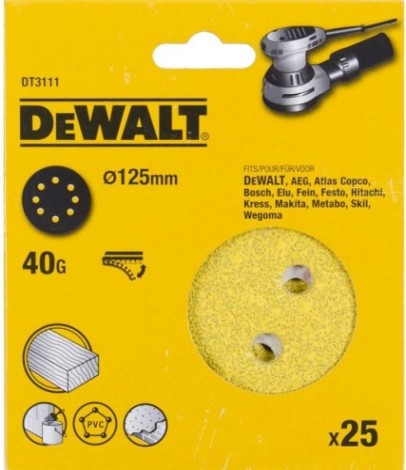 Диски на велюровой основе с отверстиями DeWALT DT3111-QZ 125 мм, 8 отв. G40