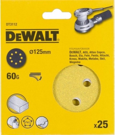 Диски на велюровой основе с отверстиями DeWALT DT3112-QZ 125 мм, 8 отв. G60