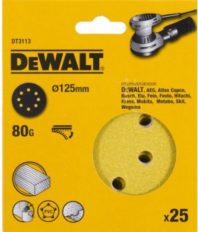 Диски на велюровой основе с отверстиями DeWALT DT3113-QZ 125 мм, 8 отв. G80