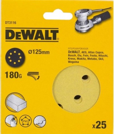 Диски на велюровой основе с отверстиями DeWALT DT3116-QZ 125 мм, 8 отв. G180