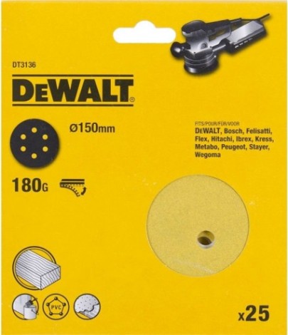 Диски на велюровой основе с отверстиями DeWALT DT3136-QZ 150 мм, 6 отв. P180