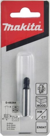 Фреза по дереву MAKITA D-68264 паз. галтельная 3,2r 6,35х6,35х8х38х2т