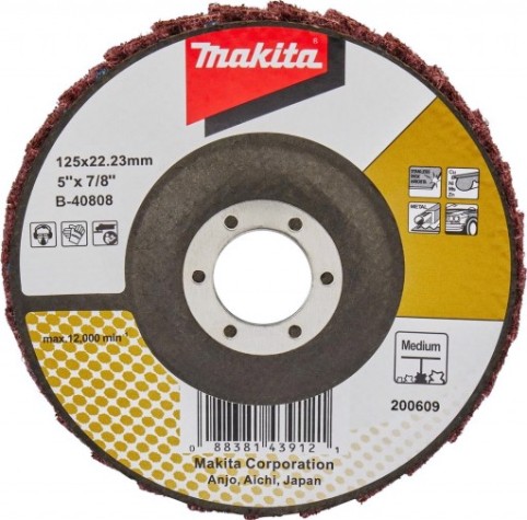 Круг лепестковый абразивный MAKITA 125x22,23 мм, полировочный, угловой (средний) [B-40808]