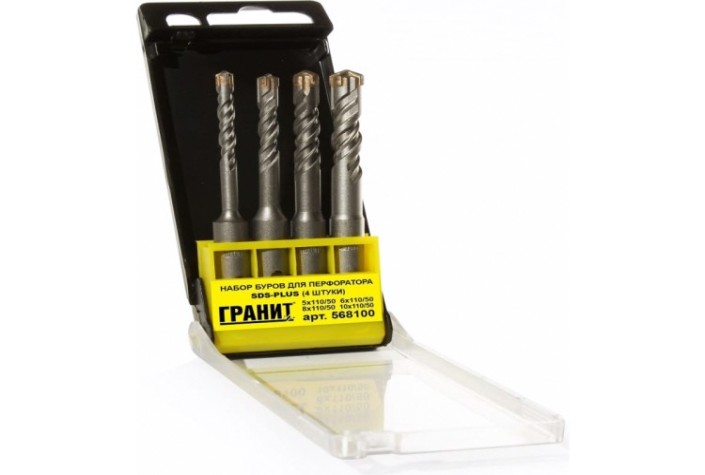 Набор буров ГРАНИТ 568100 SDS-plus Quadro-X, 4 шт.