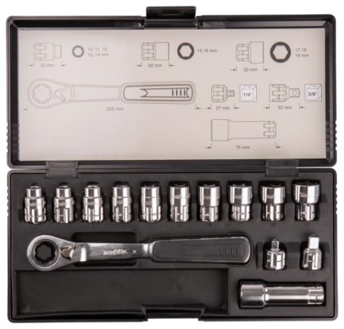 Набор головок 1/4" MAKITA B-65595 проходных с трещоткой 14 предметов