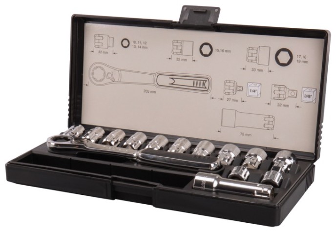 Набор головок 1/4" MAKITA B-65595 проходных с трещоткой 14 предметов