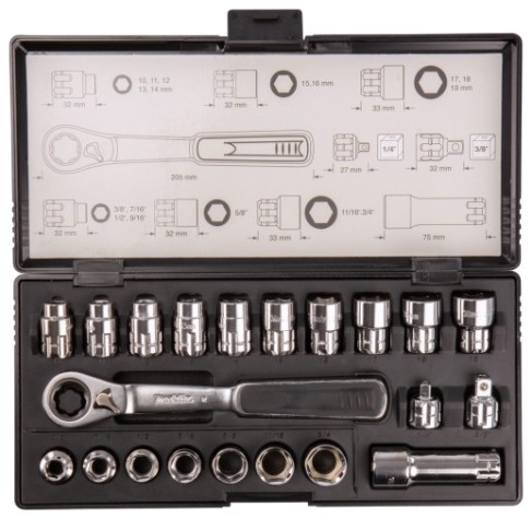 Набор головок 1/4" MAKITA B-65604 проходных с трещоткой 21 предмет