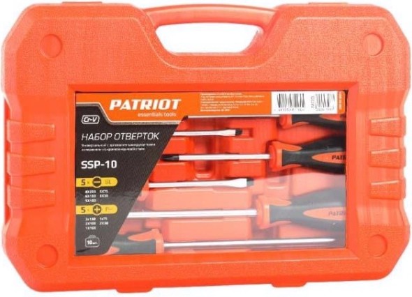 Набор отверток PATRIOT SSP-10, CR-V,пластиковый кейс 10шт [350003001]