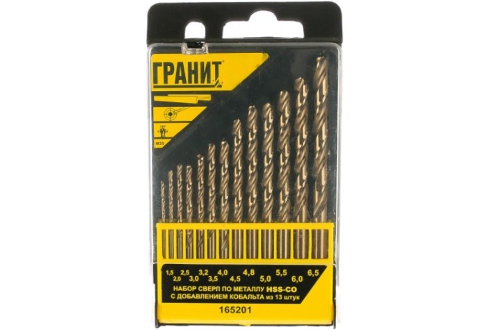 Набор сверл по металлу ГРАНИТ HSS-Co, 13 шт. [165201]