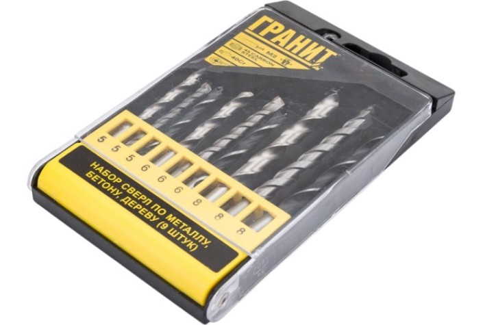 Набор сверл универсальный ГРАНИТ 700004 по металлу и бетону, 9 шт.