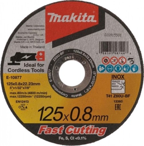 Отрезной круг по нержавеющей стали MAKITA 125х0,8х22,23 мм Z60U плоский [E-10877]