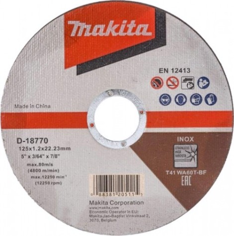 Отрезной круг по нержавеющей стали MAKITA 125х1,2х22,23 мм WA60T D-18770 [D-18770]