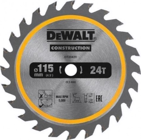 Пильный диск по дереву DeWALT 115х24тх9.5 мм. DT20420-QZ [DT20420-QZ]