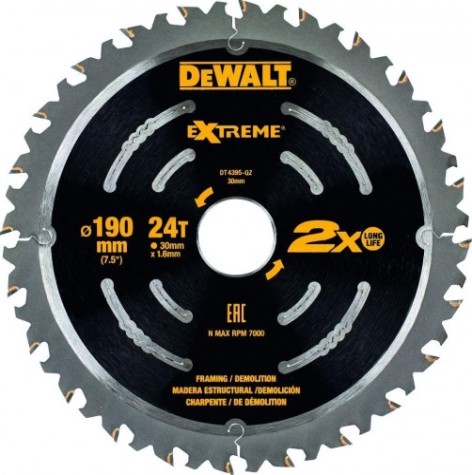 Пильный диск по дереву DeWALT 190х24тх30 мм. Extreme Demo2X DT4395-QZ [DT4395-QZ]