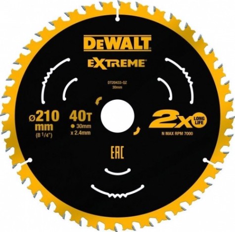 Пильный диск по дереву DeWALT 210х40тх30 мм. EXTREME DT20433-QZ [DT20433-QZ]