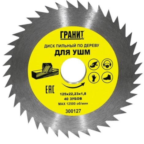 Пильный диск по дереву ГРАНИТ 125х22,23_40зуб_1,8мм для УШМ [300127]