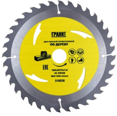 Пильный диск по дереву ГРАНИТ 160х20/16_36зуб_1,8мм [516036]