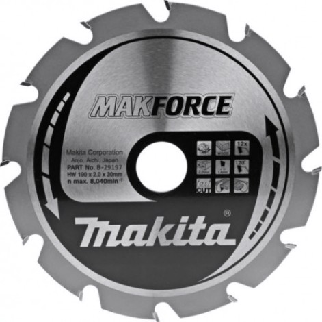 Пильный диск по дереву MAKITA 190x30/20/15.88x1.4x12T для makforce [B-29197]