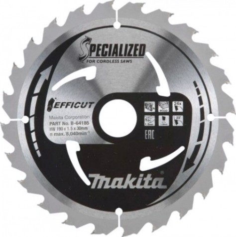 Пильный диск по дереву MAKITA 190x30x1.0х24T для efficut [B-64185]