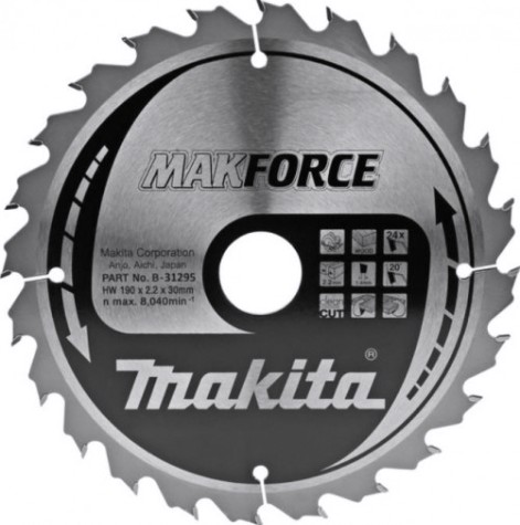 Пильный диск по дереву MAKITA 190x30x1.4x24T для makforce [B-31295]