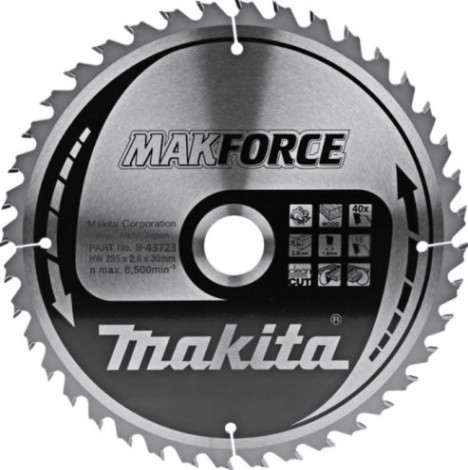 Пильный диск по дереву MAKITA 235x30x1.6x40T для makforce [B-43723]