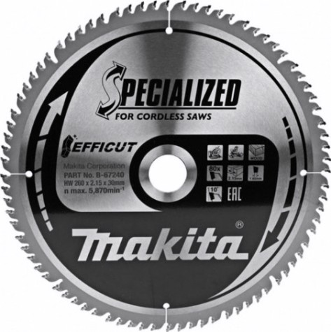 Пильный диск по дереву MAKITA 260x30x1,65x80T для efficut [B-67240]