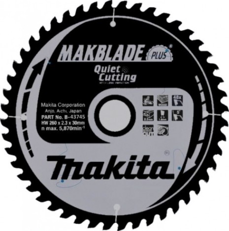 Пильный диск по дереву MAKITA 260x30x1.8x48T для makblade plus [B-43745]