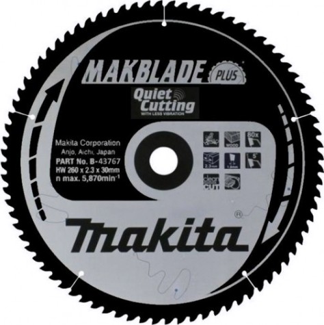 Пильный диск по дереву MAKITA 260x30x1.8x80T для makblade plus [B-43767]
