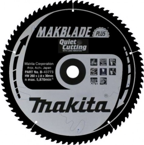 Пильный диск по дереву MAKITA 260x30x1.8x80T для makblade plus [B-43773]