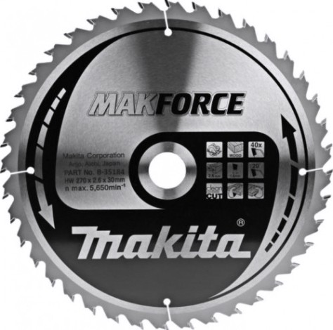 Пильный диск по дереву MAKITA 270x30x1.6x40T для makforce [B-35184]