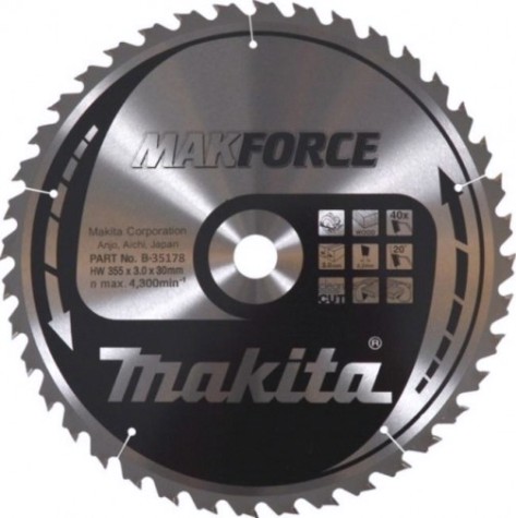 Пильный диск по дереву MAKITA 355x30x2.2x40T для makforce [B-35178]
