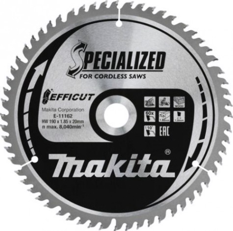 Пильный диск по дереву MAKITA E-11162 efficut 190x20x1,35x60t
