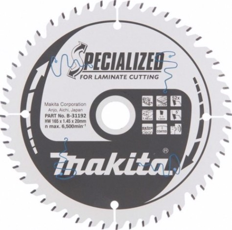 Пильный диск по ламинату MAKITA 165x20x1.0x52T (для аккум. инстр.) [B-31192]