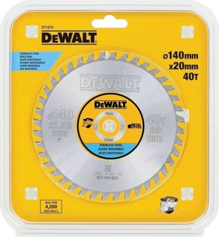 Пильный диск по стали DeWALT 140х40тх20 мм DT1918-QZ METAL CUTTING [DT1918-QZ]