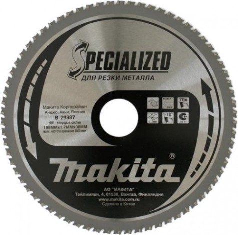 Пильный диск по стали MAKITA 185x30x1.3x70T для металла [B-29387]
