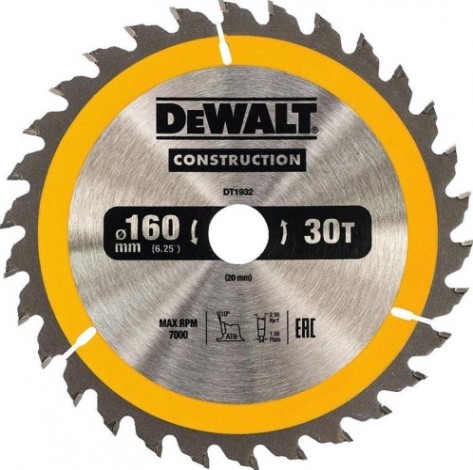 Пильный диск универсальный DeWALT 160х30тх20 мм Construction DT1932-QZ [DT1932-QZ]