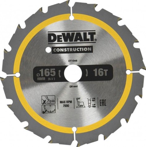 Пильный диск универсальный DeWALT 165х16тх20 мм Construction DT1948-QZ [DT1948-QZ]