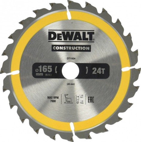 Пильный диск универсальный DeWALT 165х24тх20 мм Construction DT1934-QZ [DT1934-QZ]