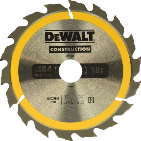 Пильный диск универсальный DeWALT 184х18тх30 мм Construction DT1941-QZ [DT1941-QZ]