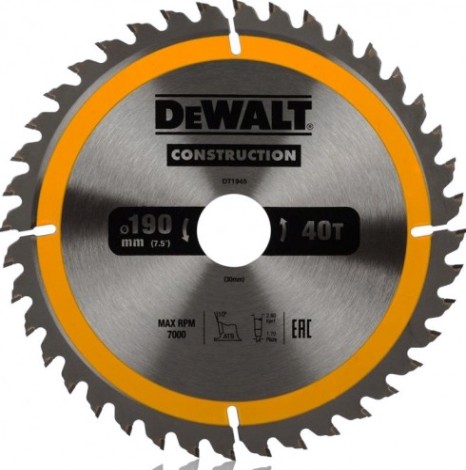 Пильный диск универсальный DeWALT 190х40тх30 мм Construction DT1945-QZ [DT1945-QZ]