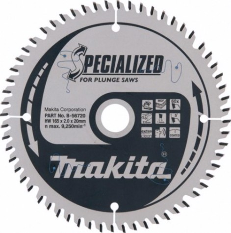 Пильный диск универсальный MAKITA 165х20х1,4х60T для мдф/ламината, (для dsp600) [B-56720]