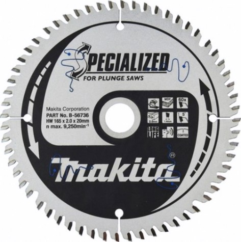 Пильный диск универсальный MAKITA 165х20х1,4х60T для мдф/ламината (для dsp600) [B-56736]